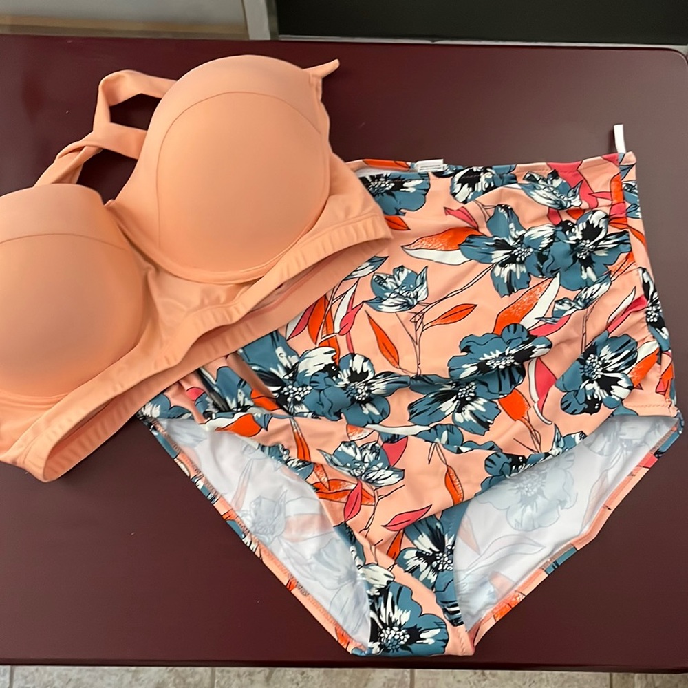 Two piece high waist swim suit.